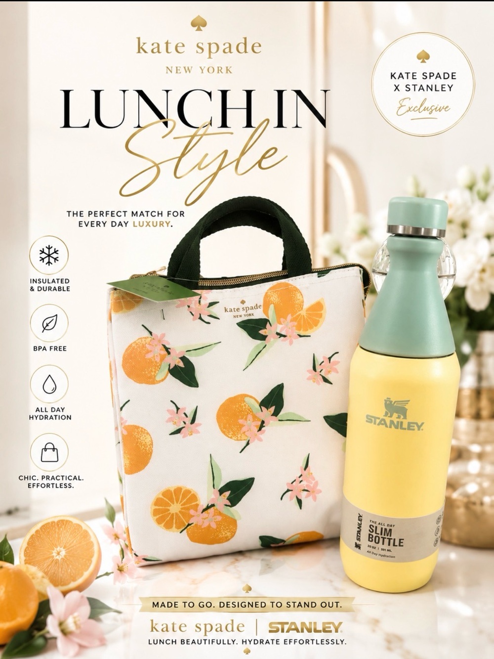 kate spade Cream Orange Floral Lunch Tote